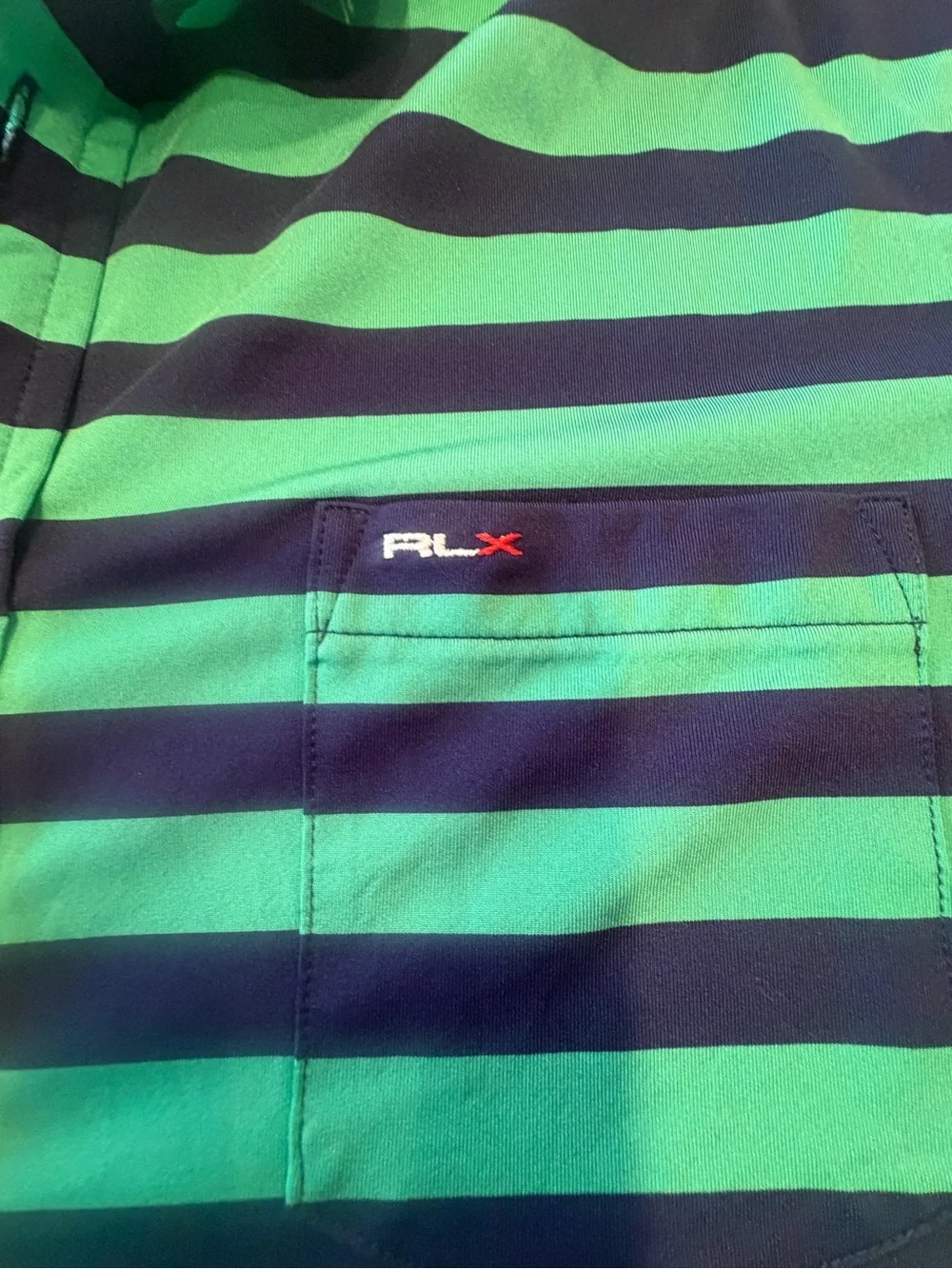 RLX Ralph Lauren Navy & Green Striped Polo! L - Picture 4 of 5